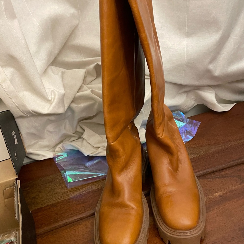 Zara Tan Leather Boots